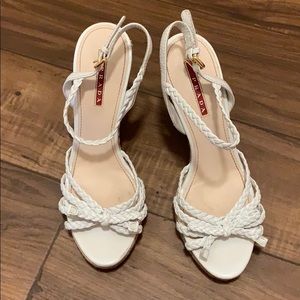 Prada Women’s White Wedges Pumps Braided Leather